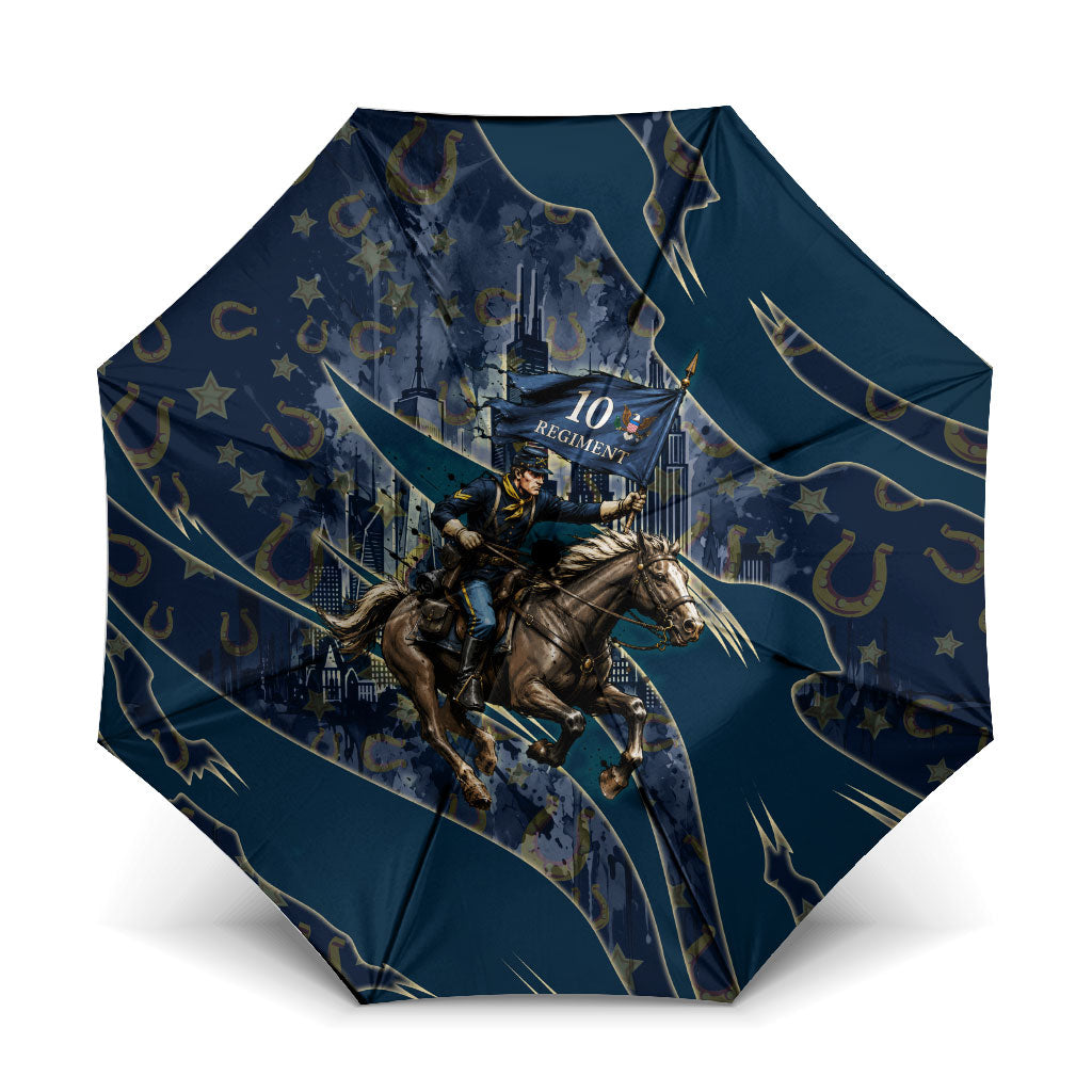 Buffalo Soldiers 10th Cavalry Regiment Ride Or Die Umbrella Patriotic Military Heritage Distressed City Skyline Graphic Art