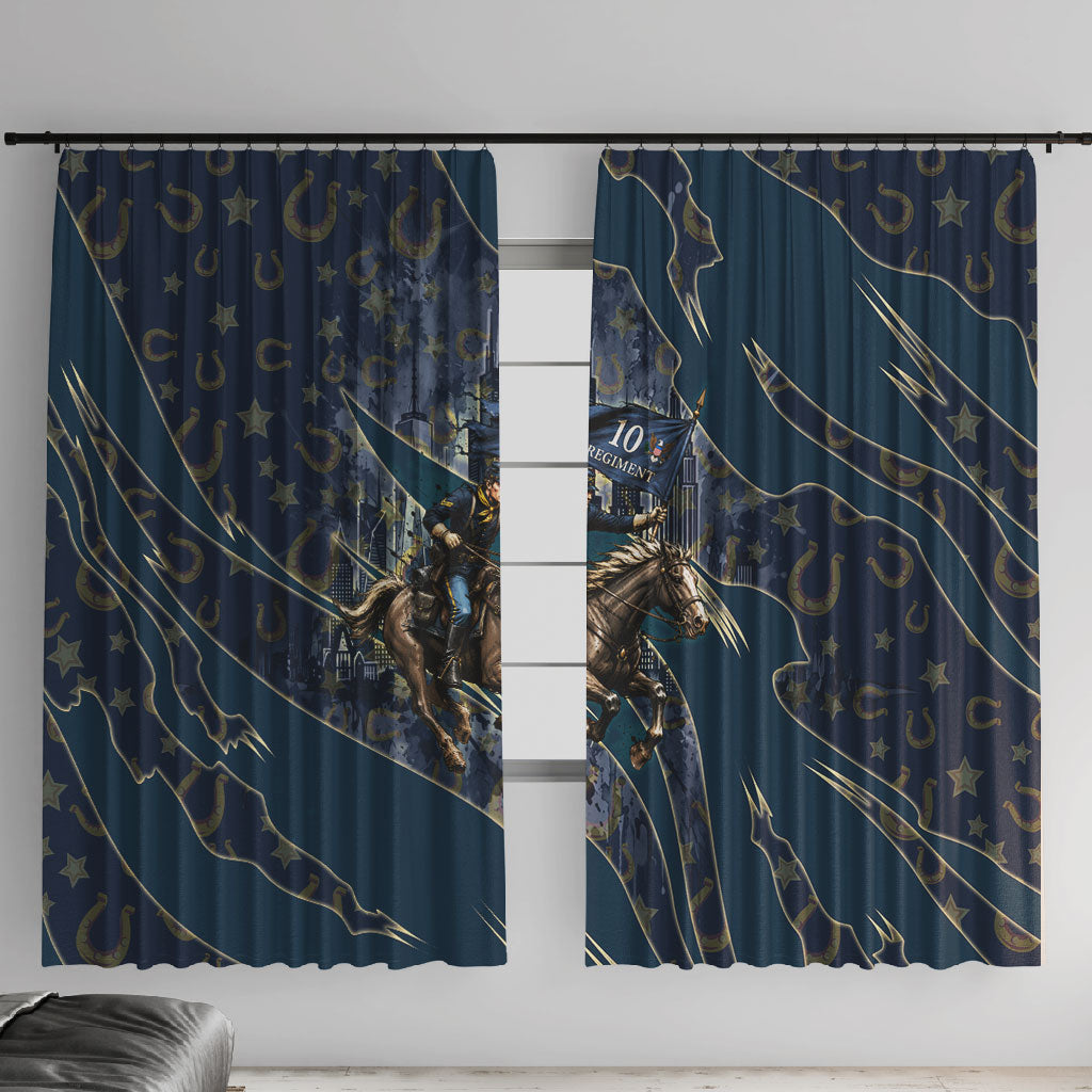 Buffalo Soldiers 10th Cavalry Regiment Ride Or Die Window Curtain Patriotic Military Heritage Distressed City Skyline Graphic Art