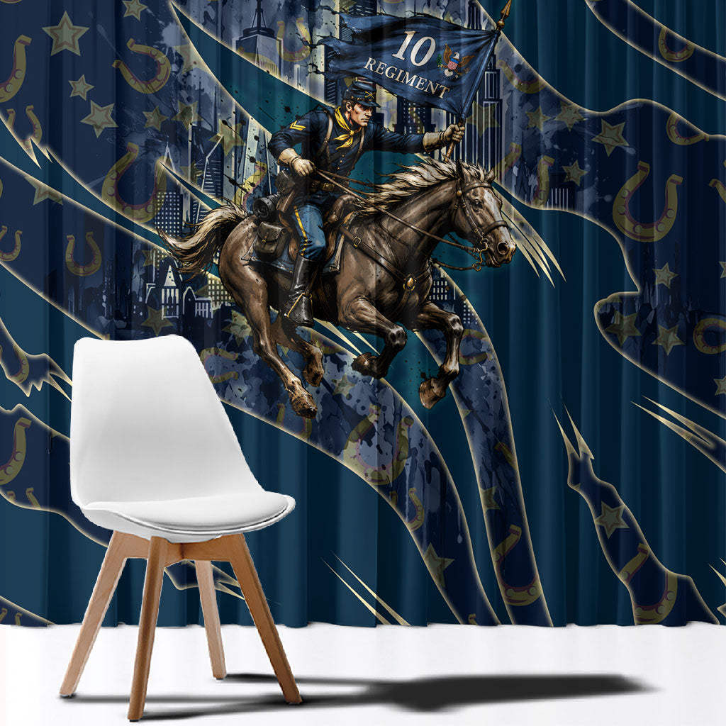 Buffalo Soldiers 10th Cavalry Regiment Ride Or Die Window Curtain Patriotic Military Heritage Distressed City Skyline Graphic Art