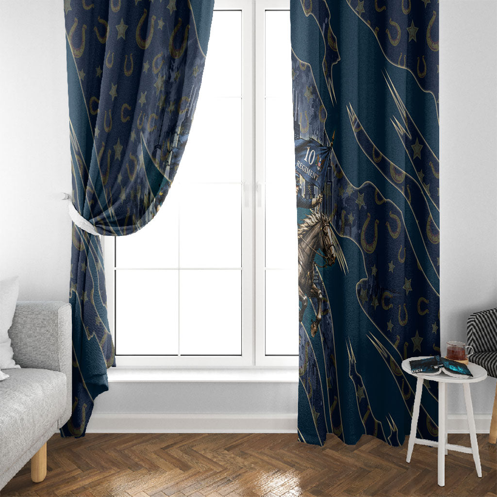 Buffalo Soldiers 10th Cavalry Regiment Ride Or Die Window Curtain Patriotic Military Heritage Distressed City Skyline Graphic Art