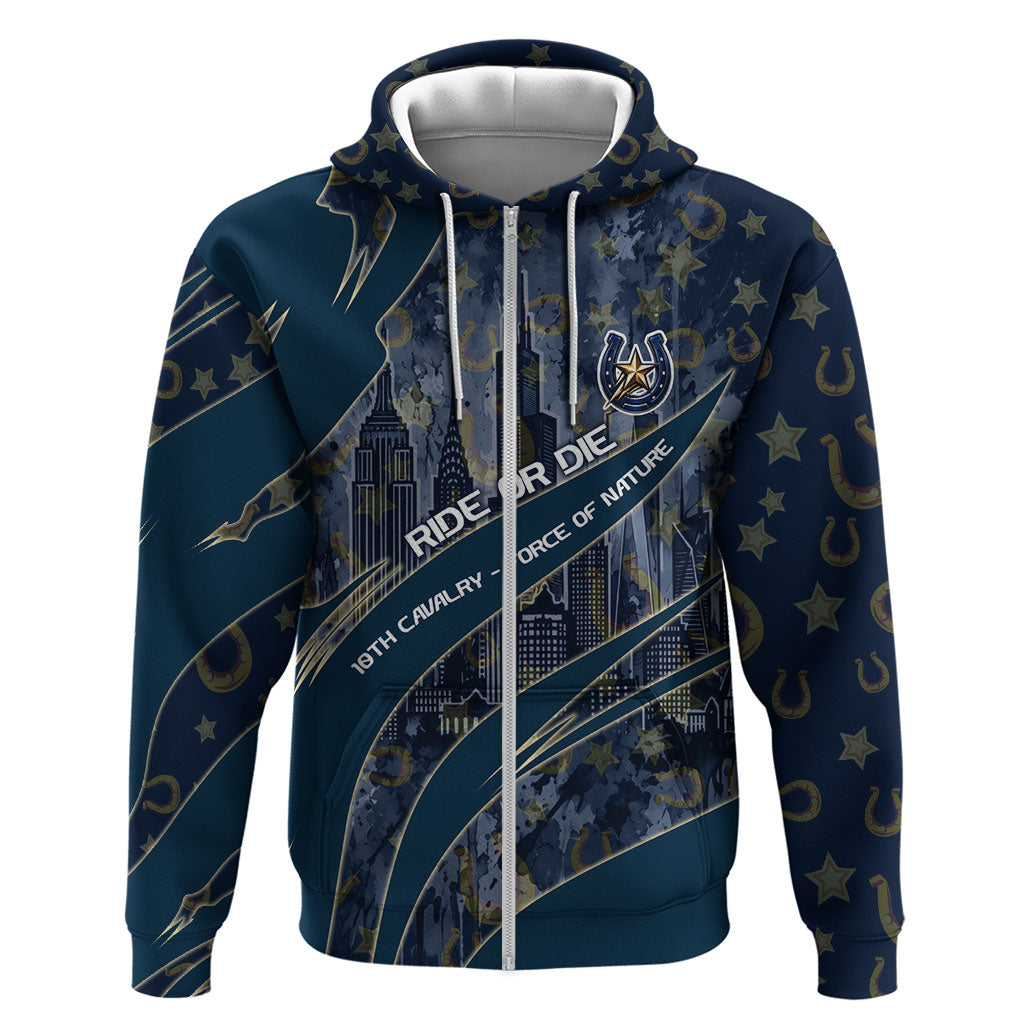 Buffalo Soldiers 10th Cavalry Regiment Ride Or Die Zip Hoodie Patriotic Military Heritage Distressed City Skyline Graphic Art