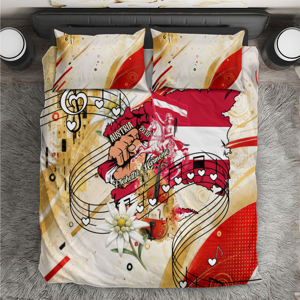 Austria National Day Flag Eagle Edelweiss Bedding Set Vintage Austrian Heritage Flag Coat Of Arms Patriot