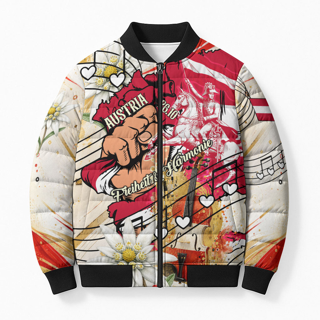 Austria National Day Flag Eagle Edelweiss Bomber Puffer Jacket Vintage Austrian Heritage Flag Coat Of Arms Patriot