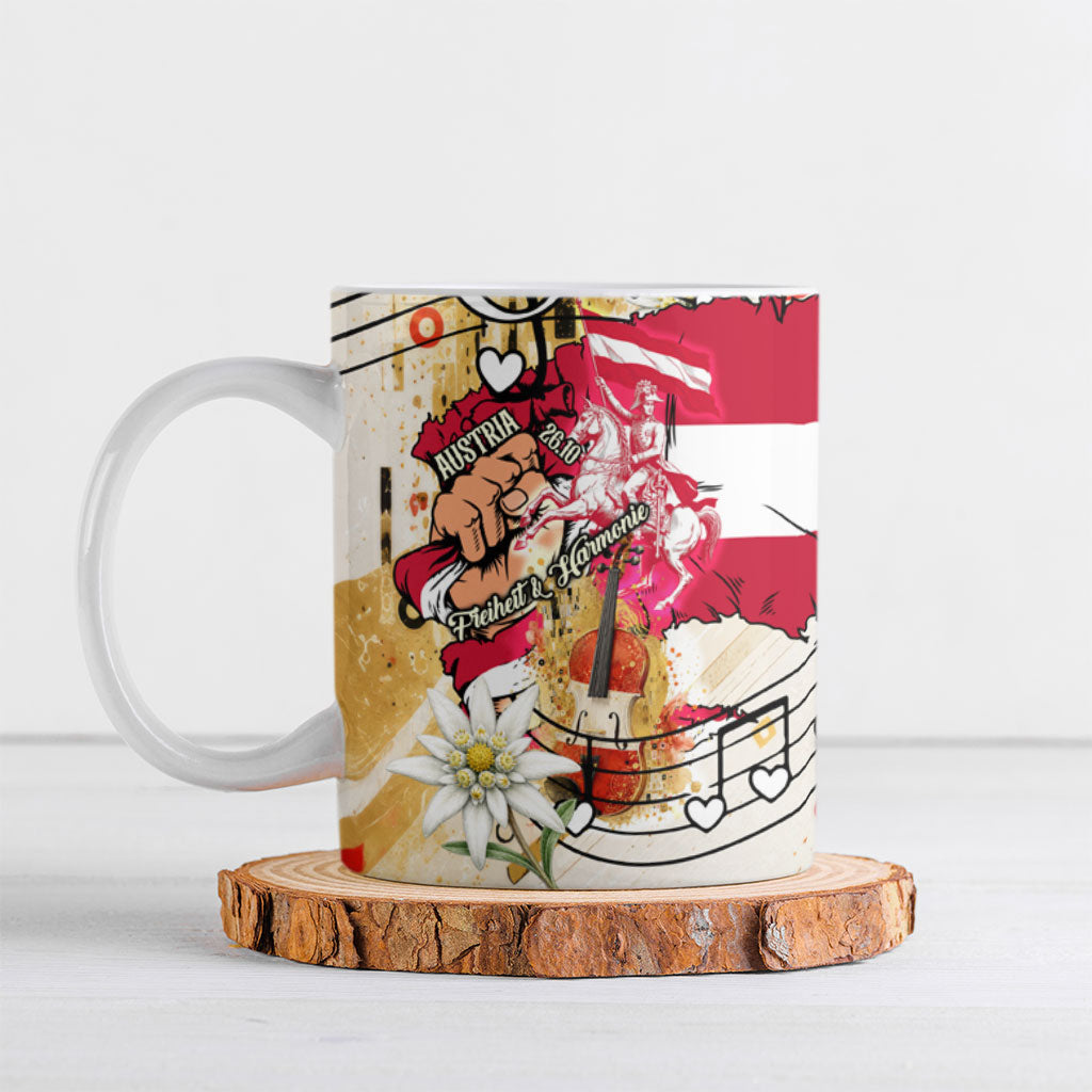 Austria National Day Flag Eagle Edelweiss Ceramic Mug Vintage Austrian Heritage Flag Coat Of Arms Patriot