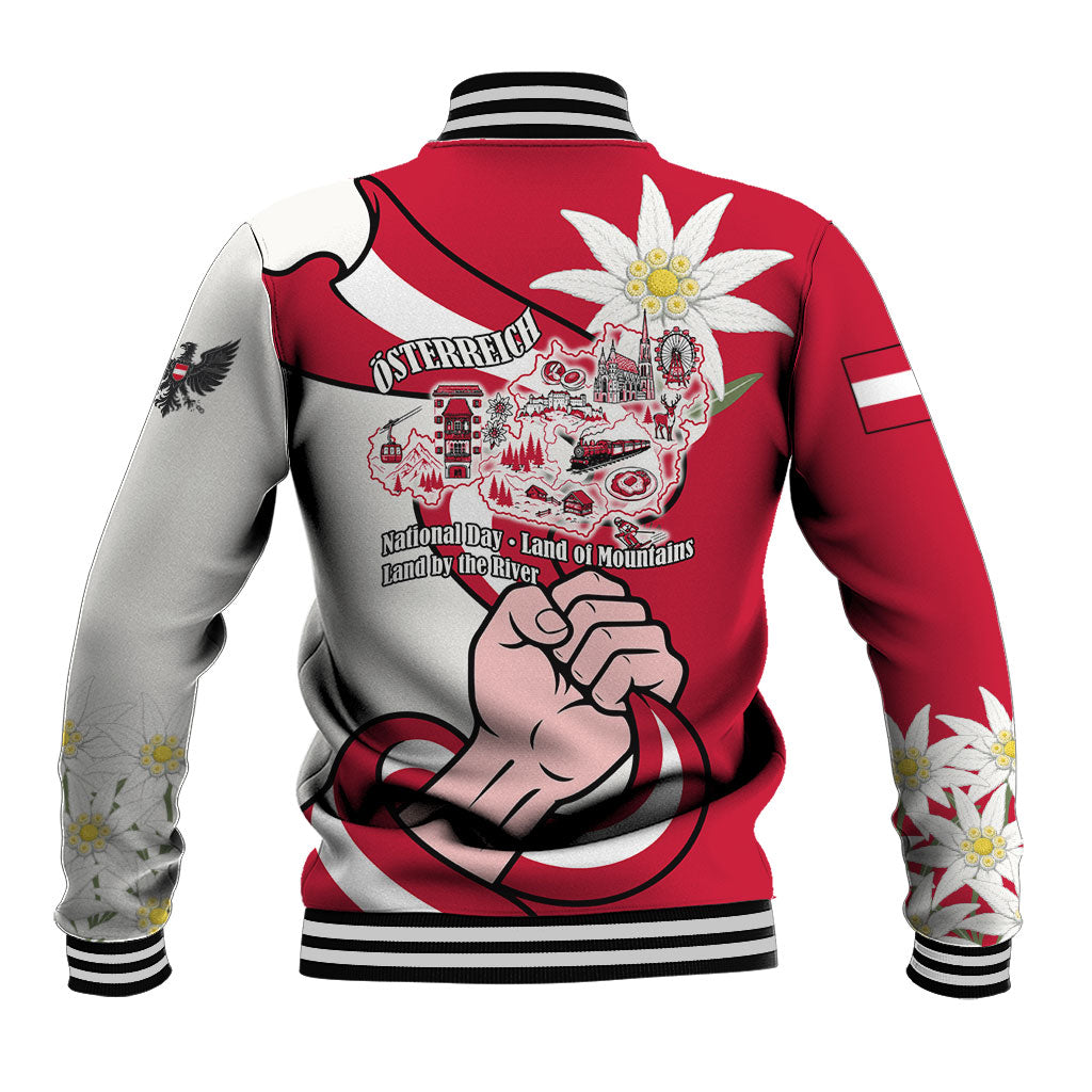 Austria National Day Flag Baseball Jacket Austrian Heritage Eagle Edelweiss Patriotic Landmarks