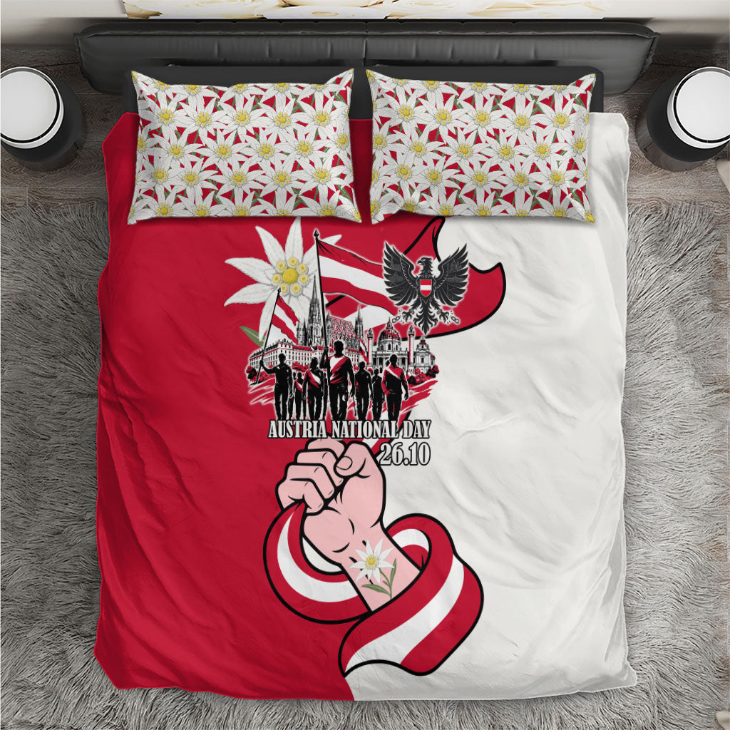 Austria National Day Flag Bedding Set Austrian Heritage Eagle Edelweiss Patriotic Landmarks