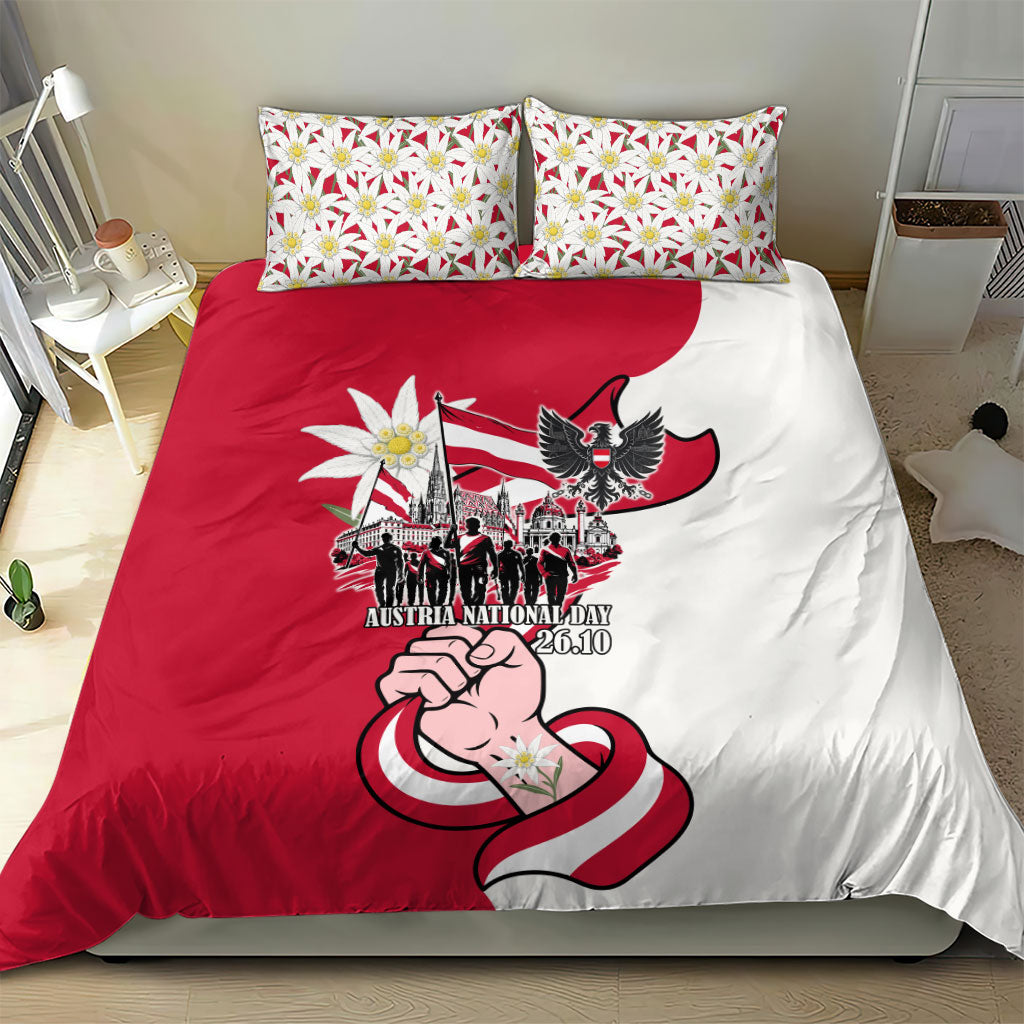 Austria National Day Flag Bedding Set Austrian Heritage Eagle Edelweiss Patriotic Landmarks