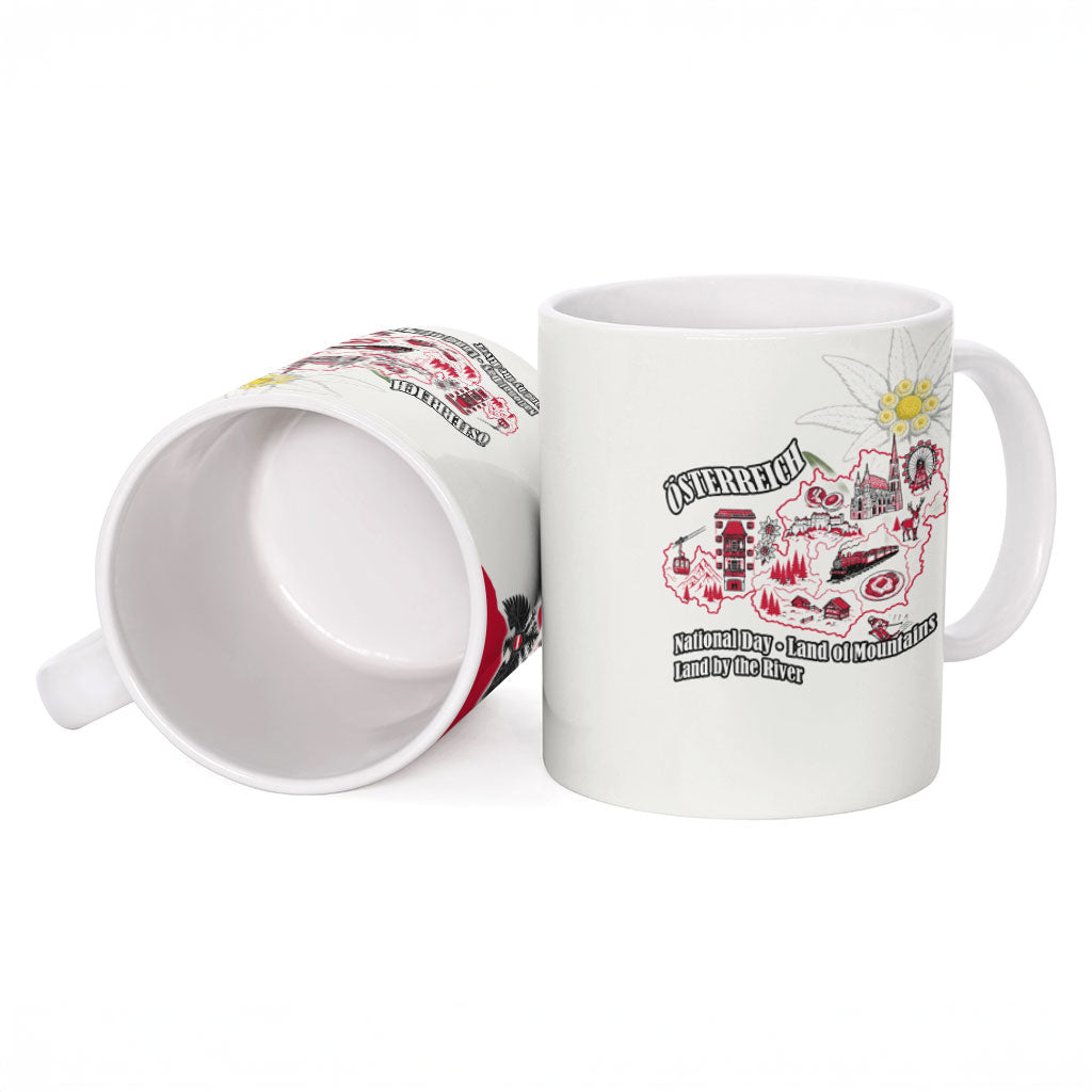 Austria National Day Flag Ceramic Mug Austrian Heritage Eagle Edelweiss Patriotic Landmarks