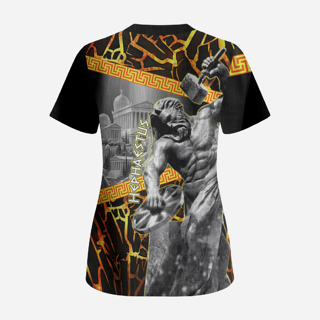 Hephaestus Greek God Scrub Top Ancient Greek Mythology Forge Fire Classical Sculpture Art