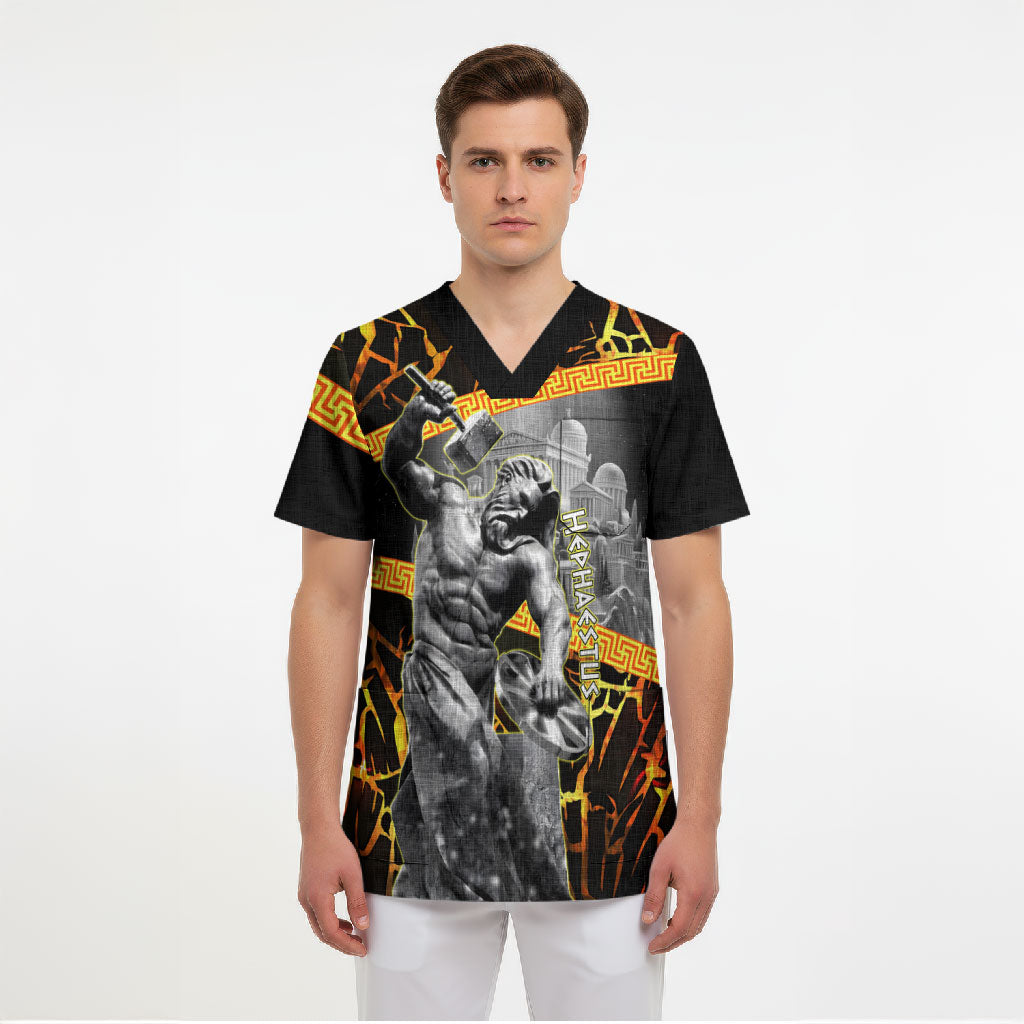 Hephaestus Greek God Scrub Top Ancient Greek Mythology Forge Fire Classical Sculpture Art