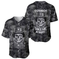 Two black cowboy baseball jerseys with skull and cowboy hat graphics