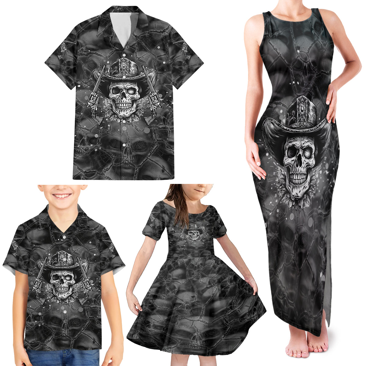 Cowboy Skull Family Matching Tank Maxi Dress and Hawaiian Shirt Cowboy Take Me Away - Wonder Print Shop