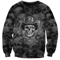 Black unisex sweatshirt with skull wearing cowboy hat and crossed guns graphic