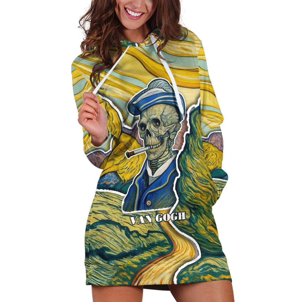 Vincent Van Gogh Skull Hoodie Dress - Wonder Print Shop