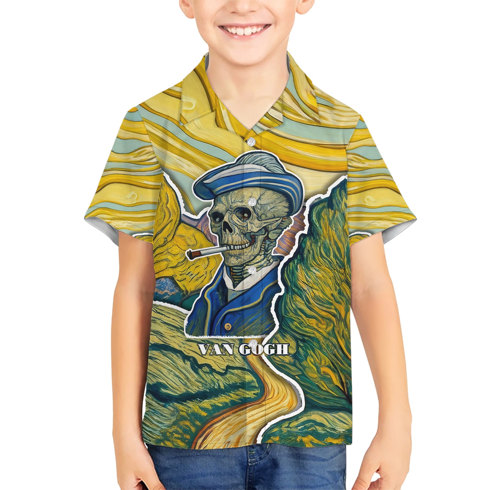 Vincent Van Gogh Skull Kid Hawaiian Shirt - Wonder Print Shop