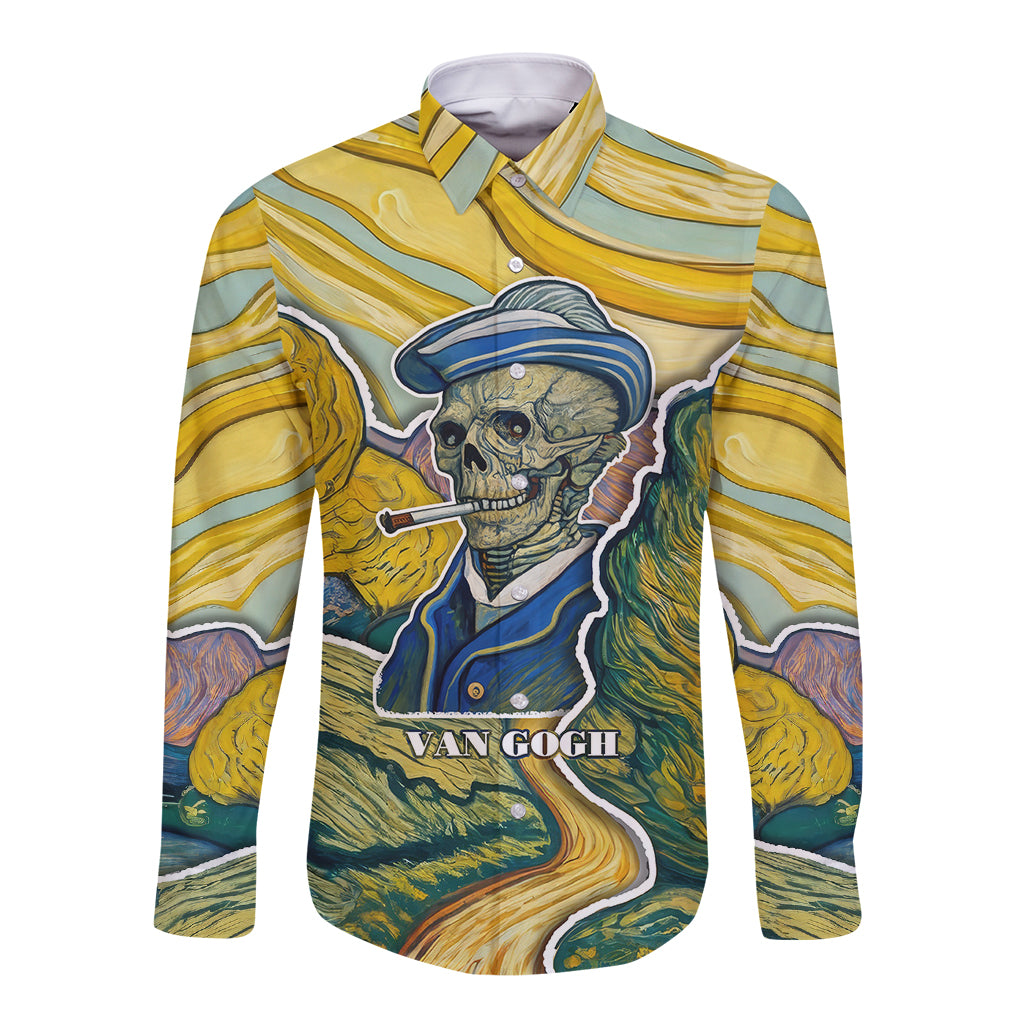 Vincent Van Gogh Skull Long Sleeve Button Shirt - Wonder Print Shop