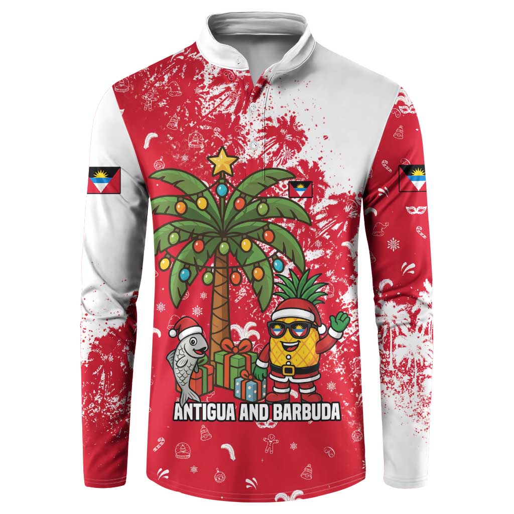 Antigua and Barbuda Christmas Button Sweatshirt with Santa Pineapple Palm Tree Parrot and Gift Design - Wonder Print Shop