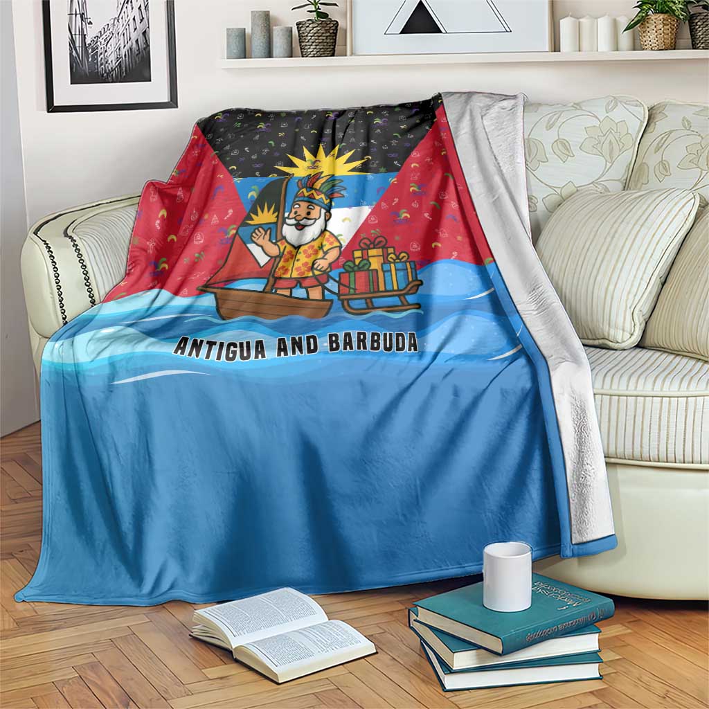 Antigua and Barbuda Christmas Blanket with Santa Sailboat Island Flag and Tropical Gift Design - Wonder Print Shop