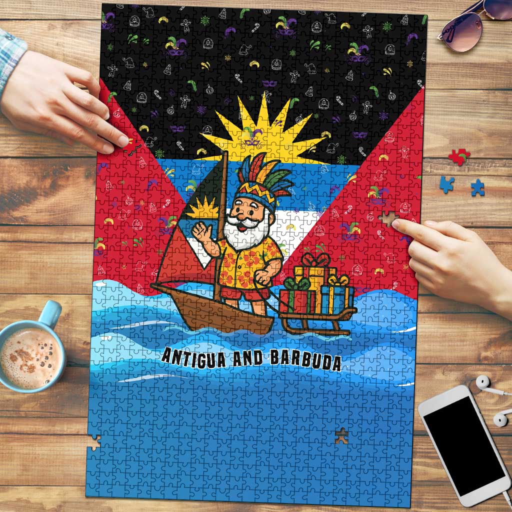Antigua and Barbuda Christmas Puzzle with Santa Sailboat Island Flag and Tropical Gift Design - Wonder Print Shop