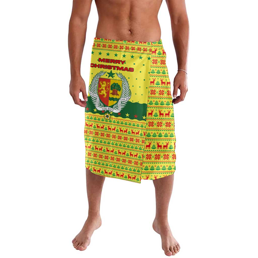 Senegal Christmas Lavalava with Yellow-Green-Red Design, Baobab Tree, and National Coat of Arms Motif - Wonder Print Shop