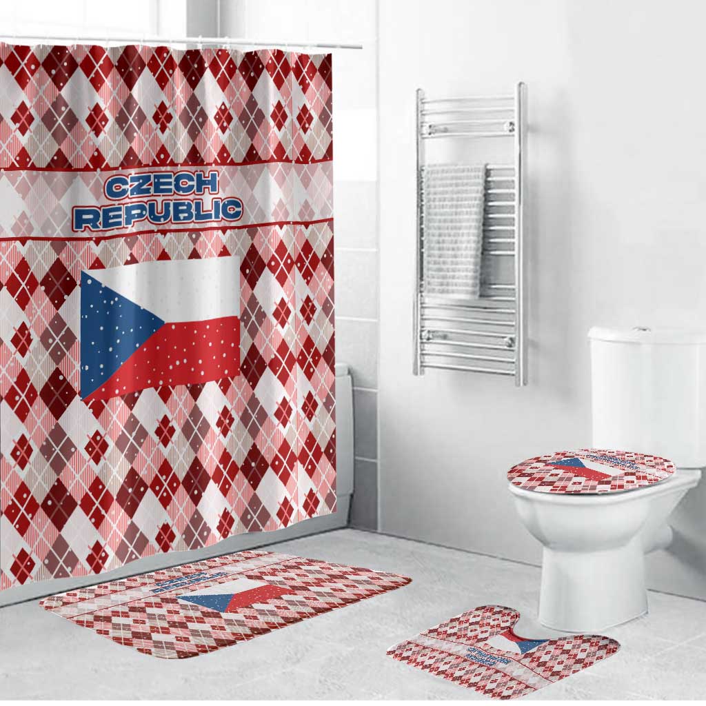 Czech Republic Christmas Bathroom Set with Red-White Checkered Design, Double-Tailed Lion, and Festive Motif - Wonder Print Shop