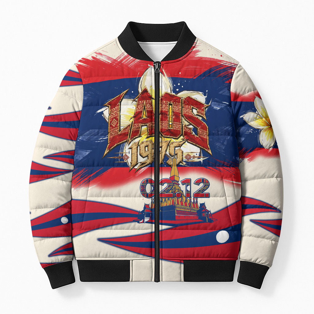 Laos National Day 1975 Bomber Puffer Jacket Laos Flag Independence Culture Heritage Artwork