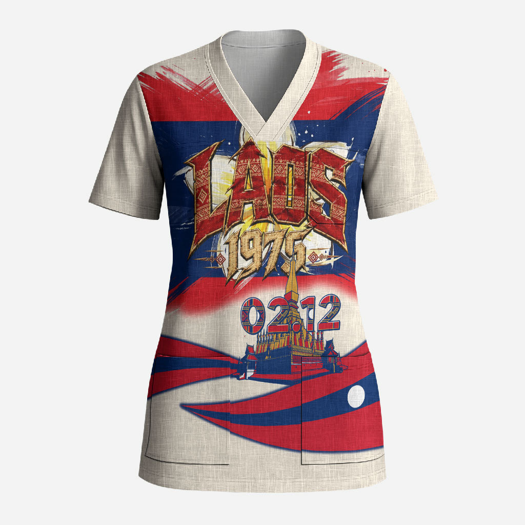 Laos National Day 1975 Scrub Top Laos Flag Independence Culture Heritage Artwork