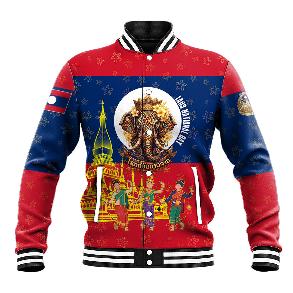 Laos National Day Elephant Baseball Jacket Laos Flag Traditional Graphic Art Patriotic