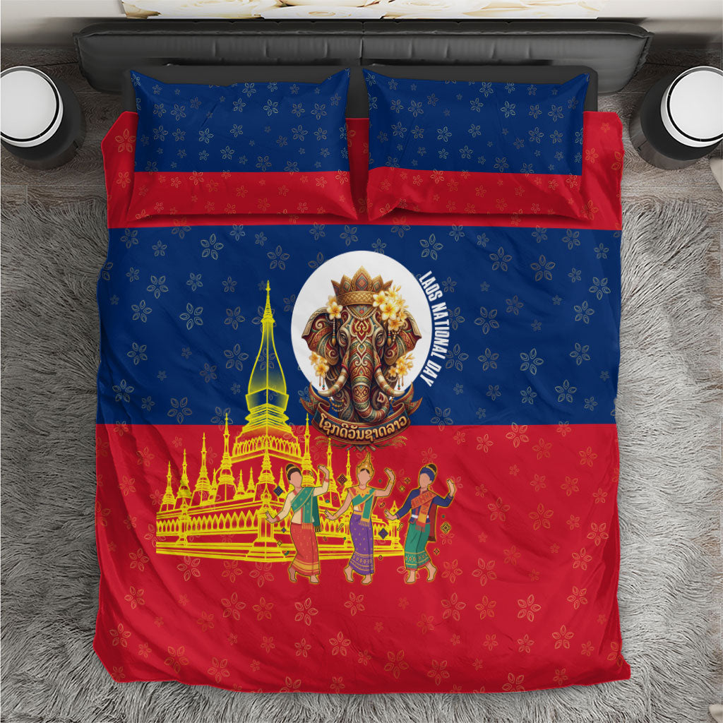 Laos National Day Elephant Bedding Set Laos Flag Traditional Graphic Art Patriotic