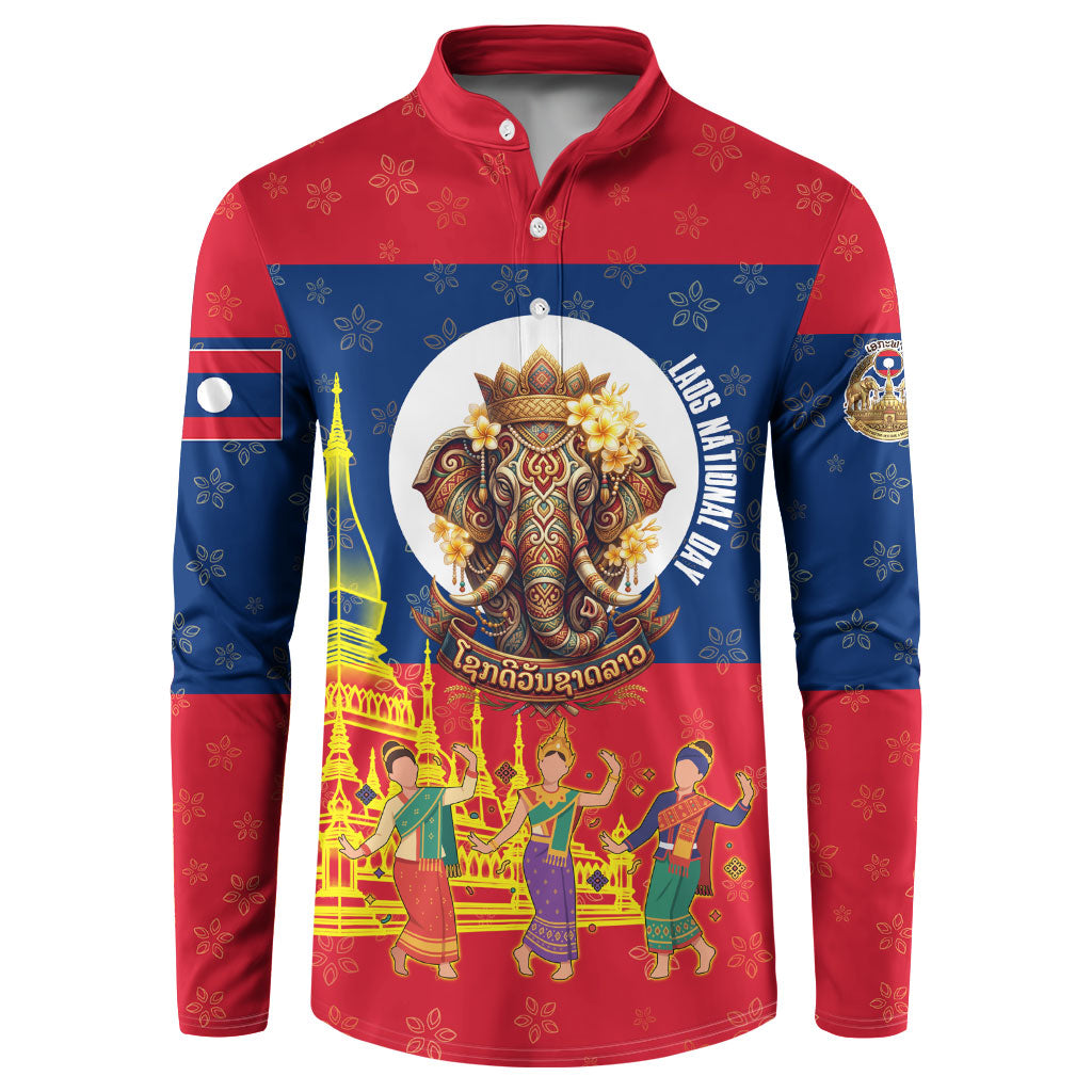 Laos National Day Elephant Button Sweatshirt Laos Flag Traditional Graphic Art Patriotic