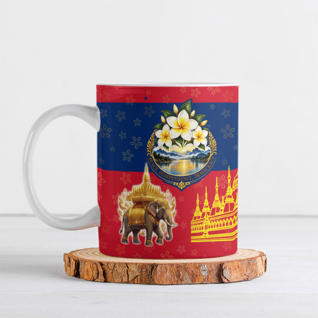 Laos National Day Elephant Ceramic Mug Laos Flag Traditional Graphic Art Patriotic