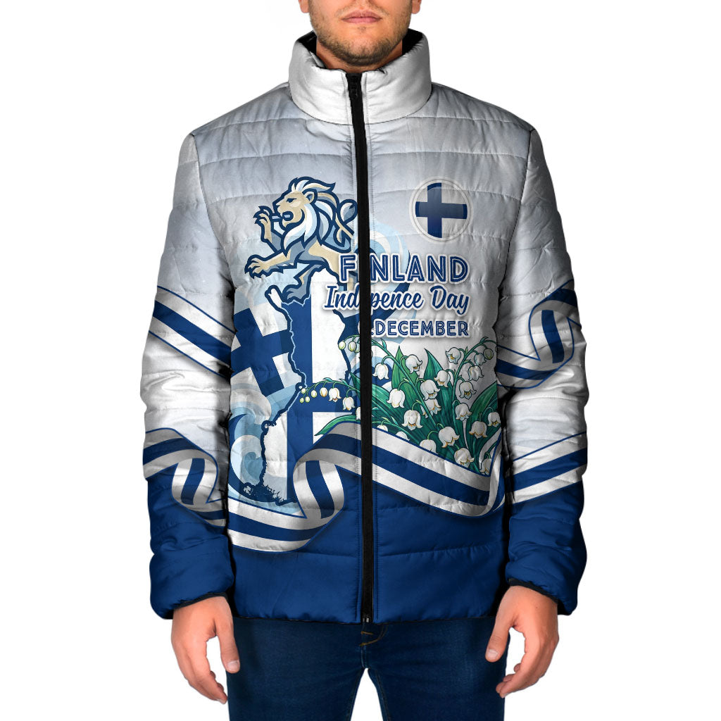 Finland Independence Day Padded Jacket Finnish Flag Crest Swan Helsinki Cathedral Lily Of Valley