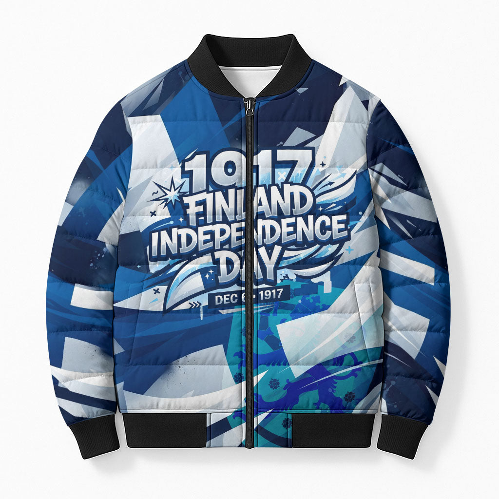 Finland Independence Day Bomber Puffer Jacket Sisu Bear Graphic Born In The North Patriotic