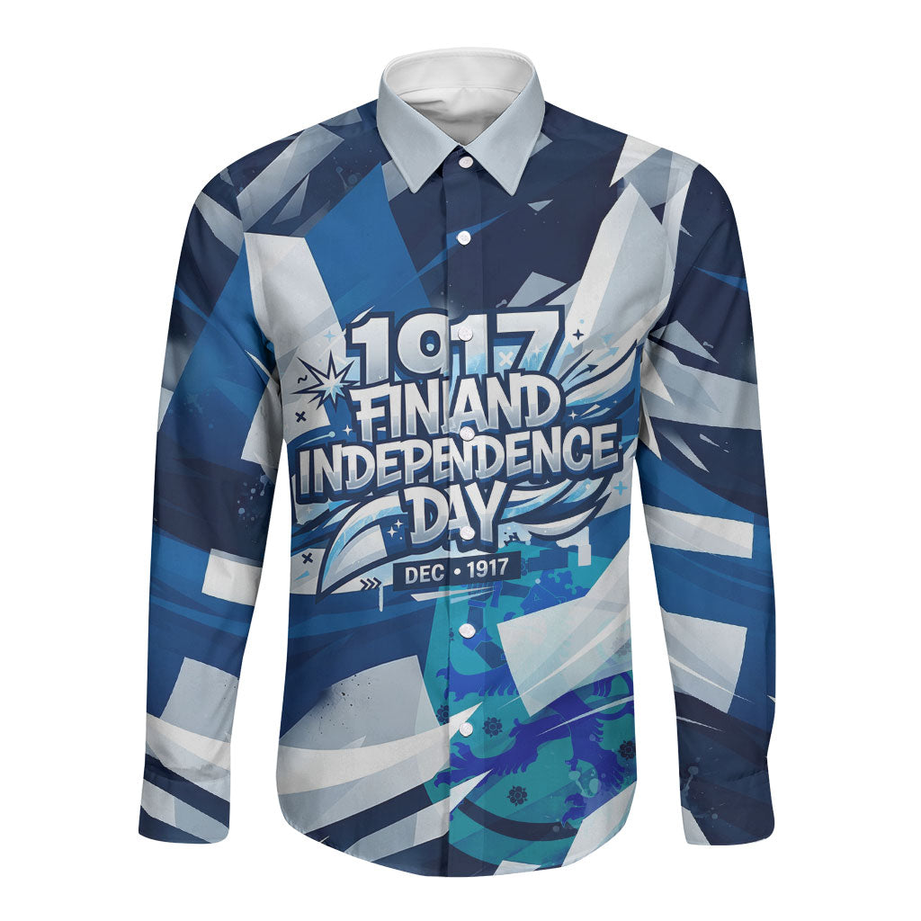 Finland Independence Day Long Sleeve Button Shirt Sisu Bear Graphic Born In The North Patriotic