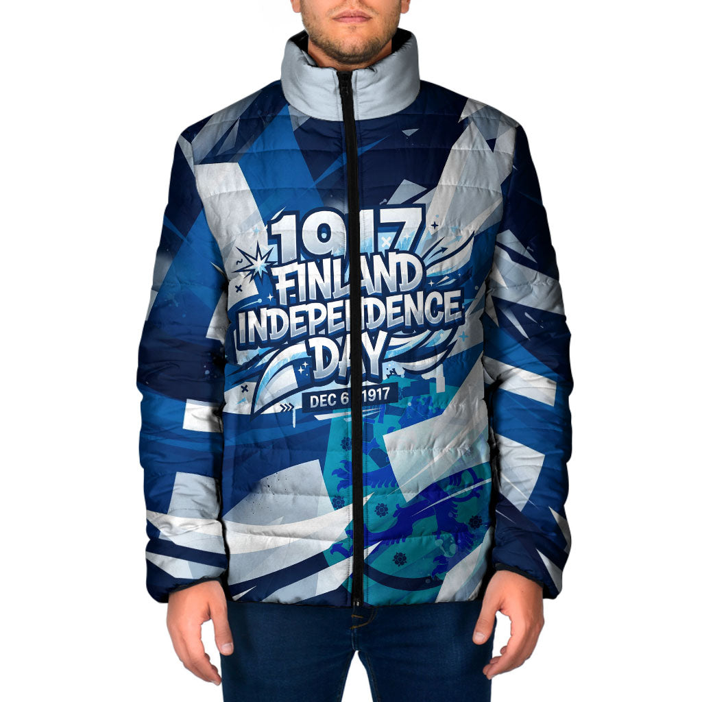 Finland Independence Day Padded Jacket Sisu Bear Graphic Born In The North Patriotic