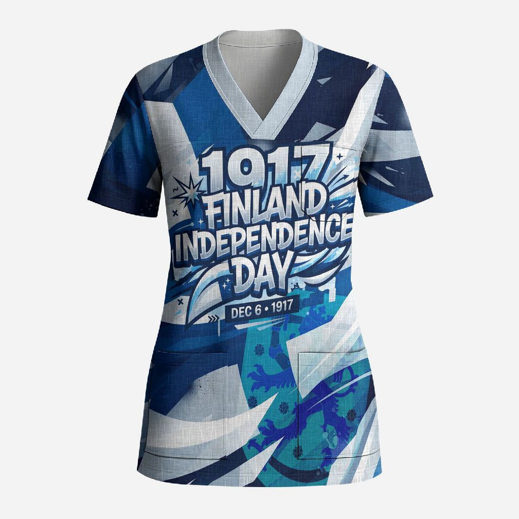 Finland Independence Day Scrub Top Sisu Bear Graphic Born In The North Patriotic