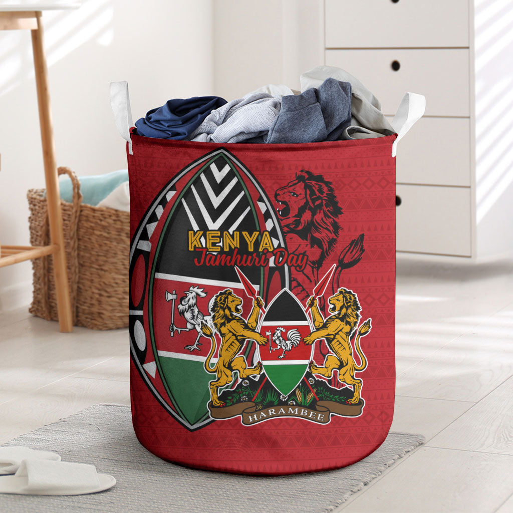 Kenya Jamhuri Day Laundry Basket Harambee Spirit Lion Flag Tribal