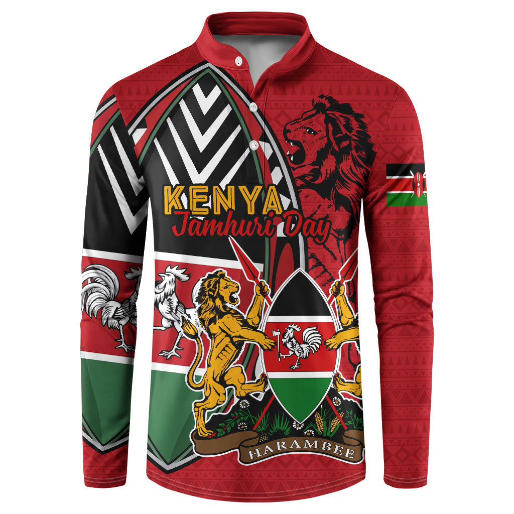 Kenya Jamhuri Day Button Sweatshirt Harambee Spirit Lion Flag Tribal