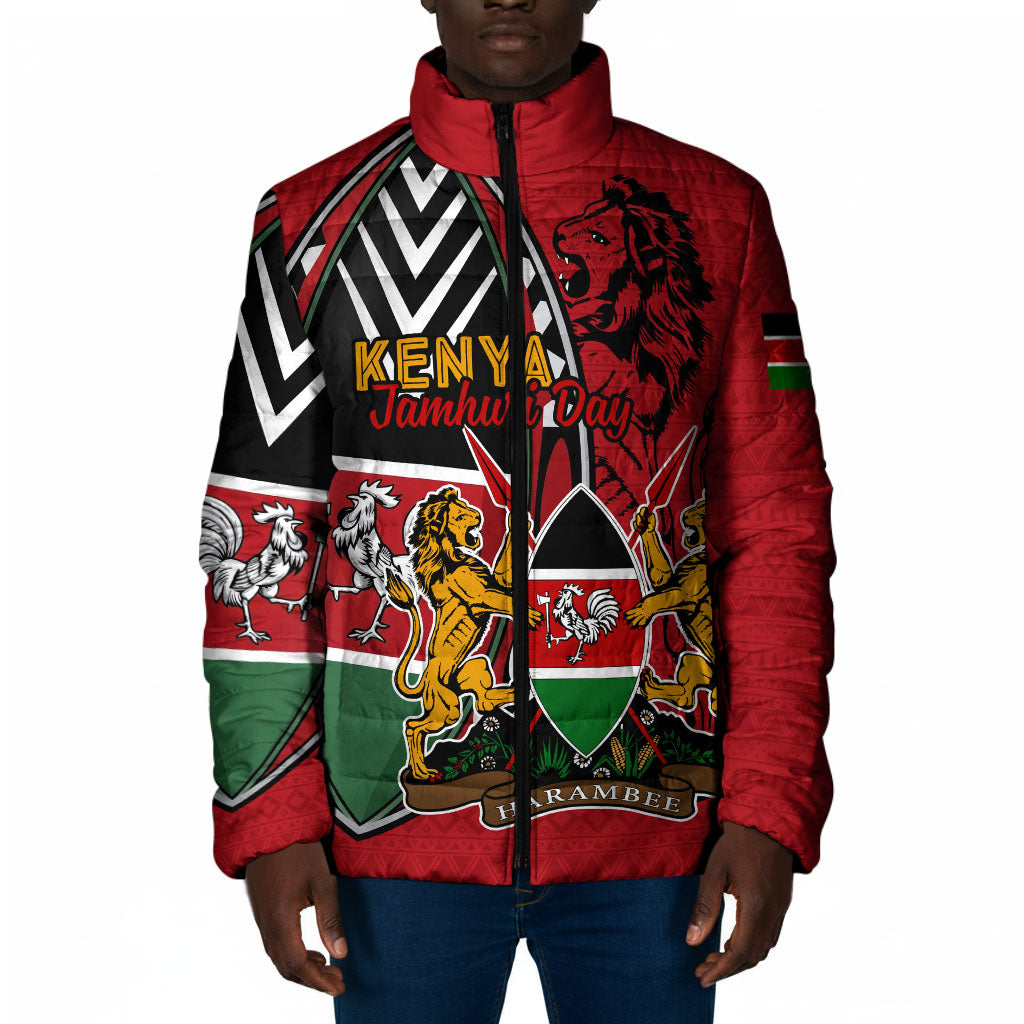 Kenya Jamhuri Day Padded Jacket Harambee Spirit Lion Flag Tribal