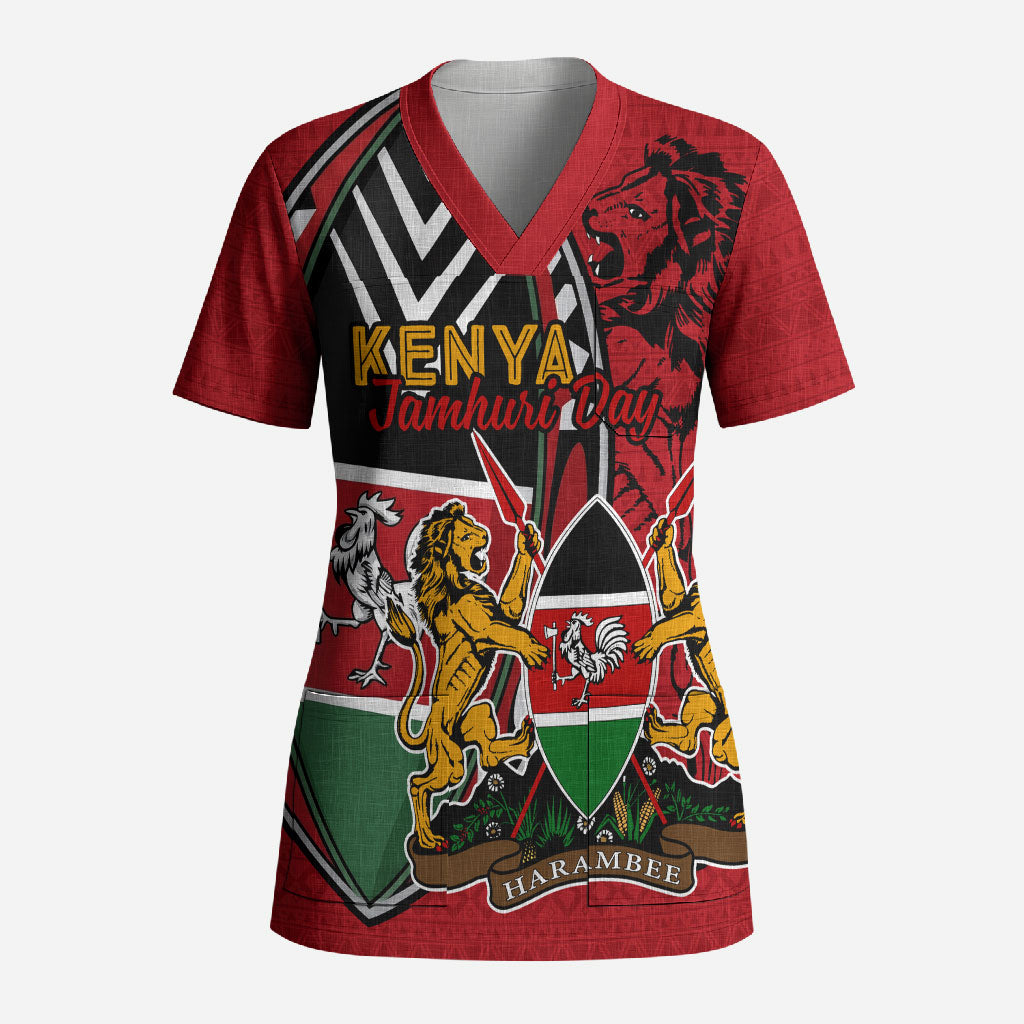 Kenya Jamhuri Day Scrub Top Harambee Spirit Lion Flag Tribal