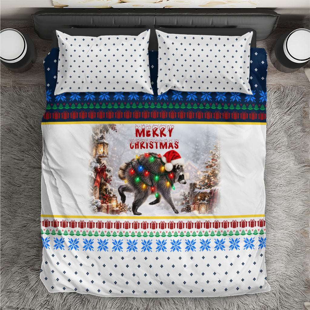 Jimothy the Raccoon Christmas Lights Bedding Set Pattern Festive Holiday Animal