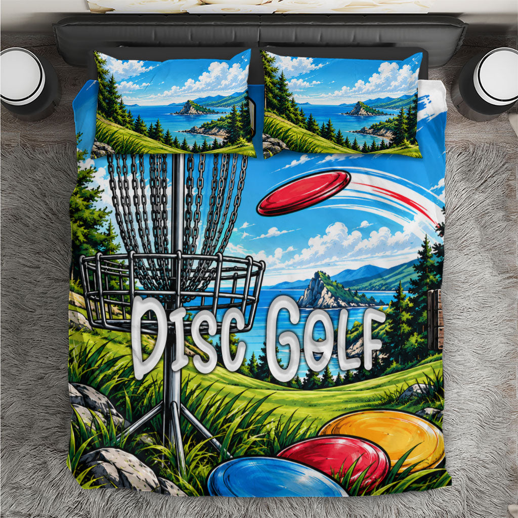 Disc Golf Scenic Coastal Landscape Bedding Set Vibrant Nature Outdoor Adventure Frisbee