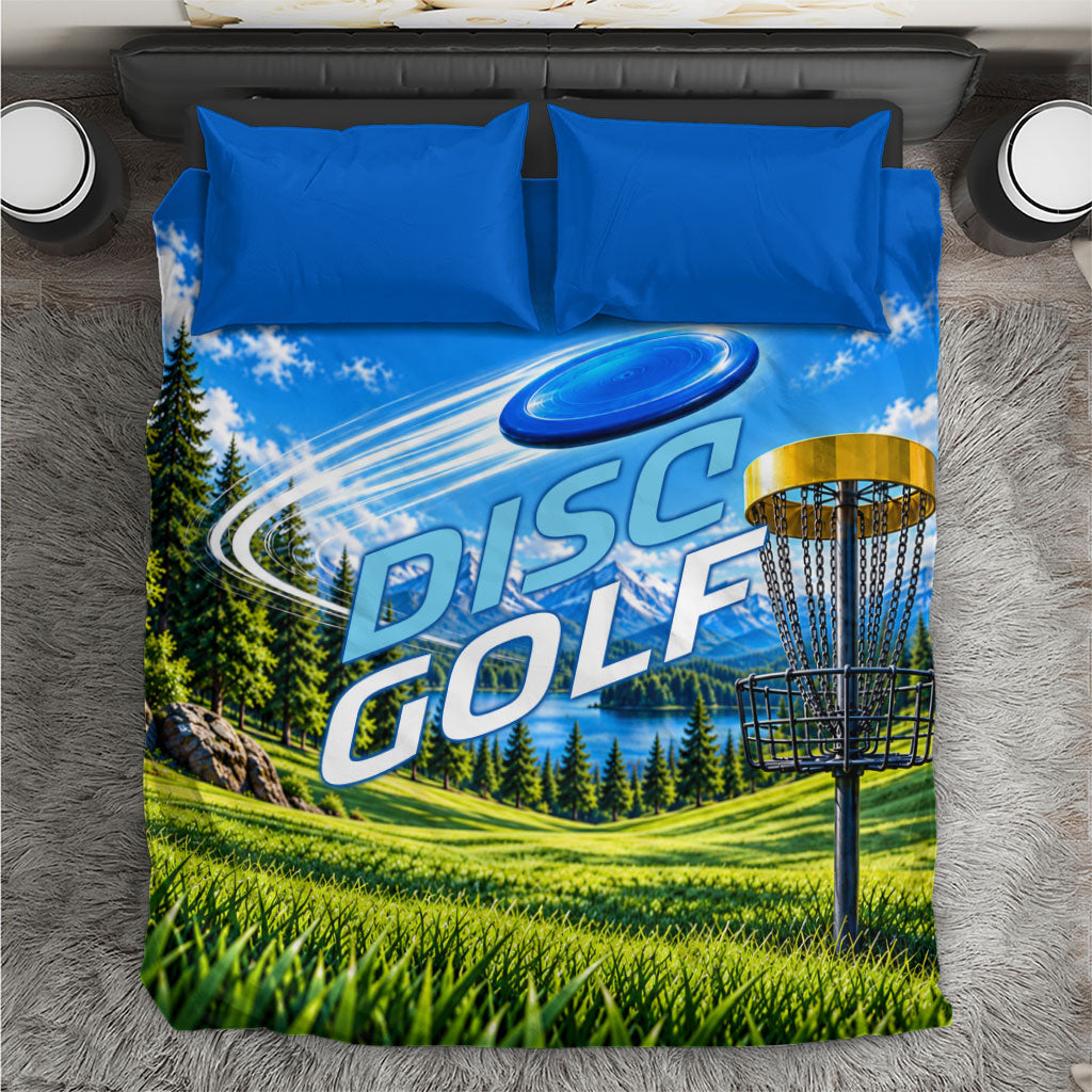 Disc Golf Mountain Landscape Bedding Set Scenic Lake Nature Outdoor Sports