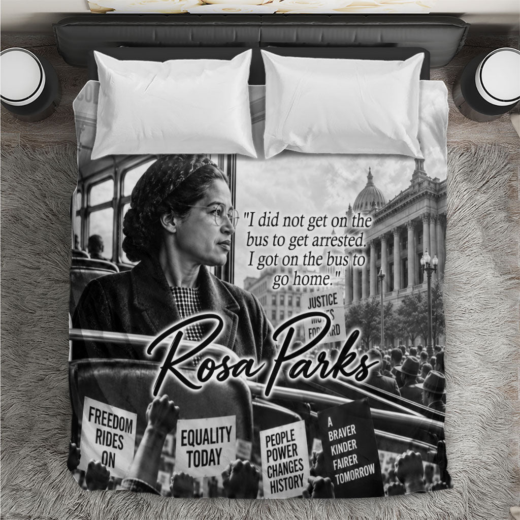 Rosa Parks Civil Rights Bedding Set Vintage Bus American Flag And Red Roses Tribute