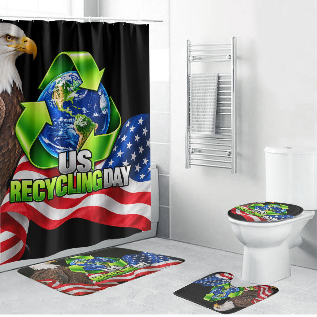 Recycling Day Bald Eagle Bathroom Set American Flag And Earth Green Recycle