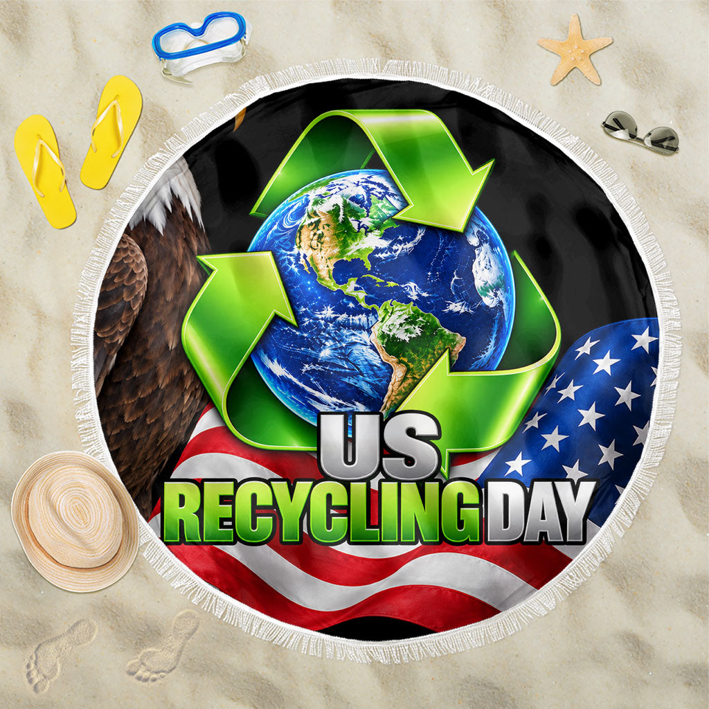 Recycling Day Bald Eagle Beach Blanket American Flag And Earth Green Recycle