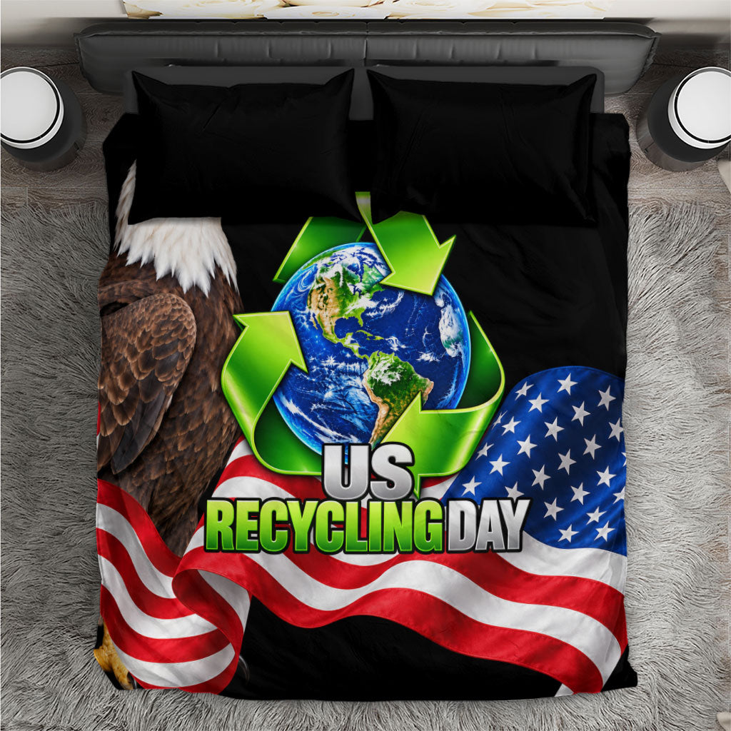 Recycling Day Bald Eagle Bedding Set American Flag And Earth Green Recycle
