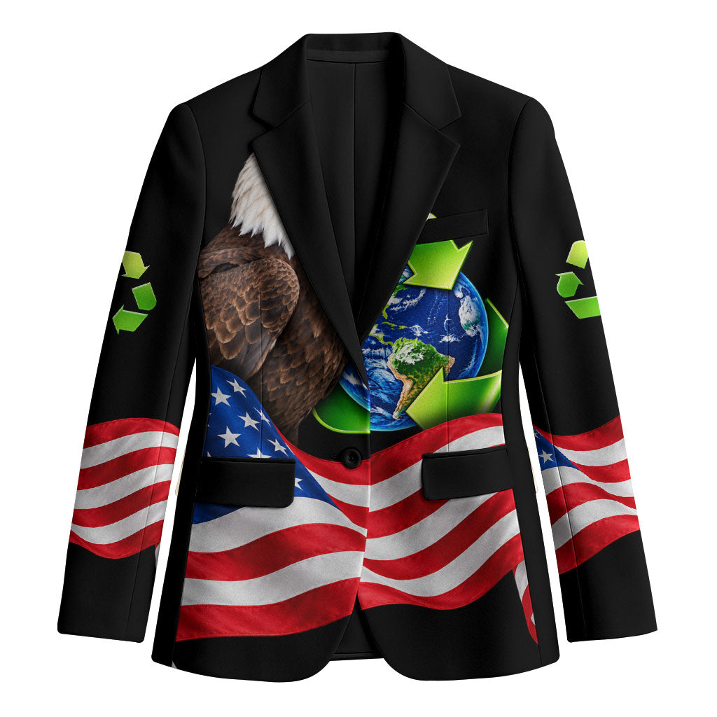Recycling Day Bald Eagle Blazer American Flag And Earth Green Recycle