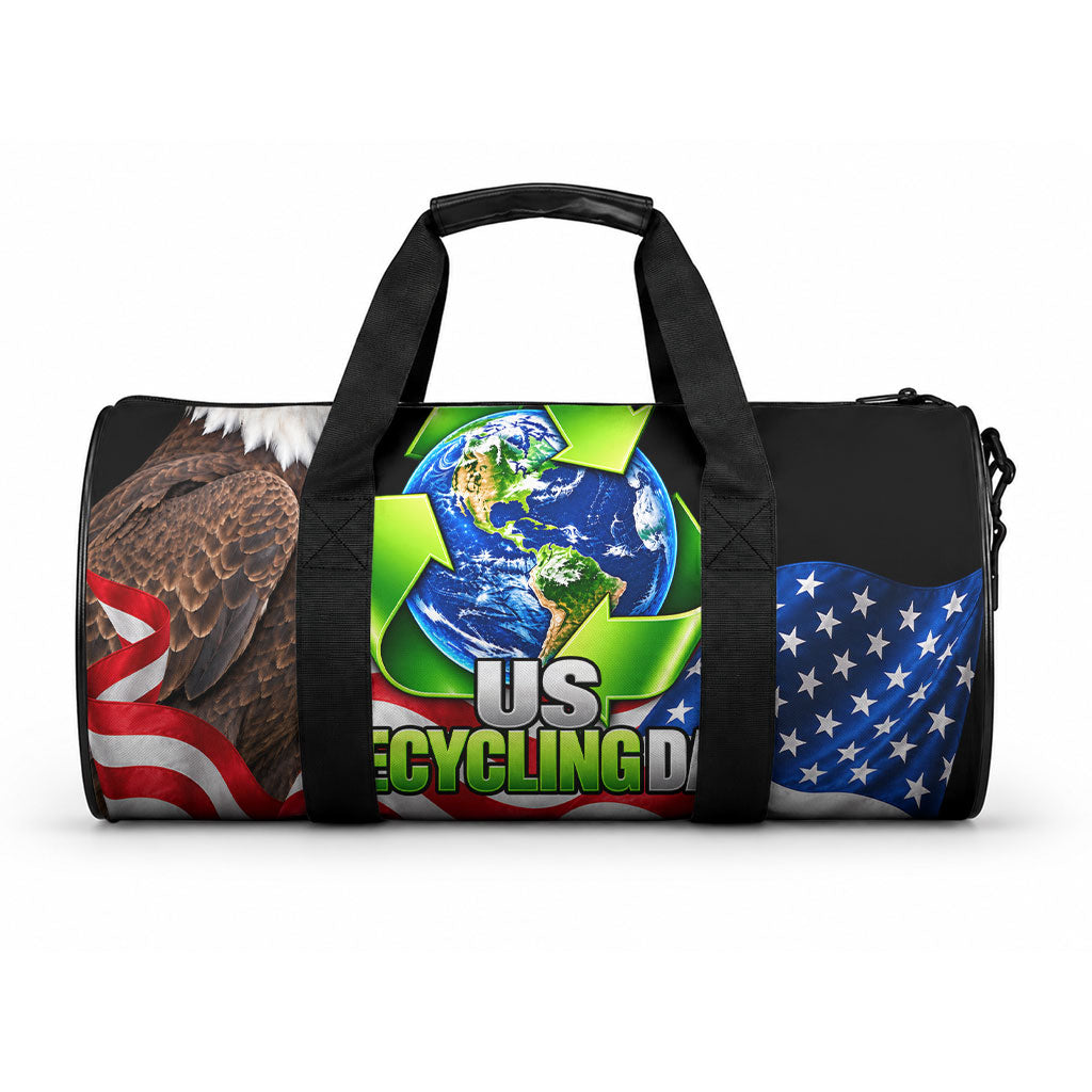 Recycling Day Bald Eagle Duffle Bag American Flag And Earth Green Recycle