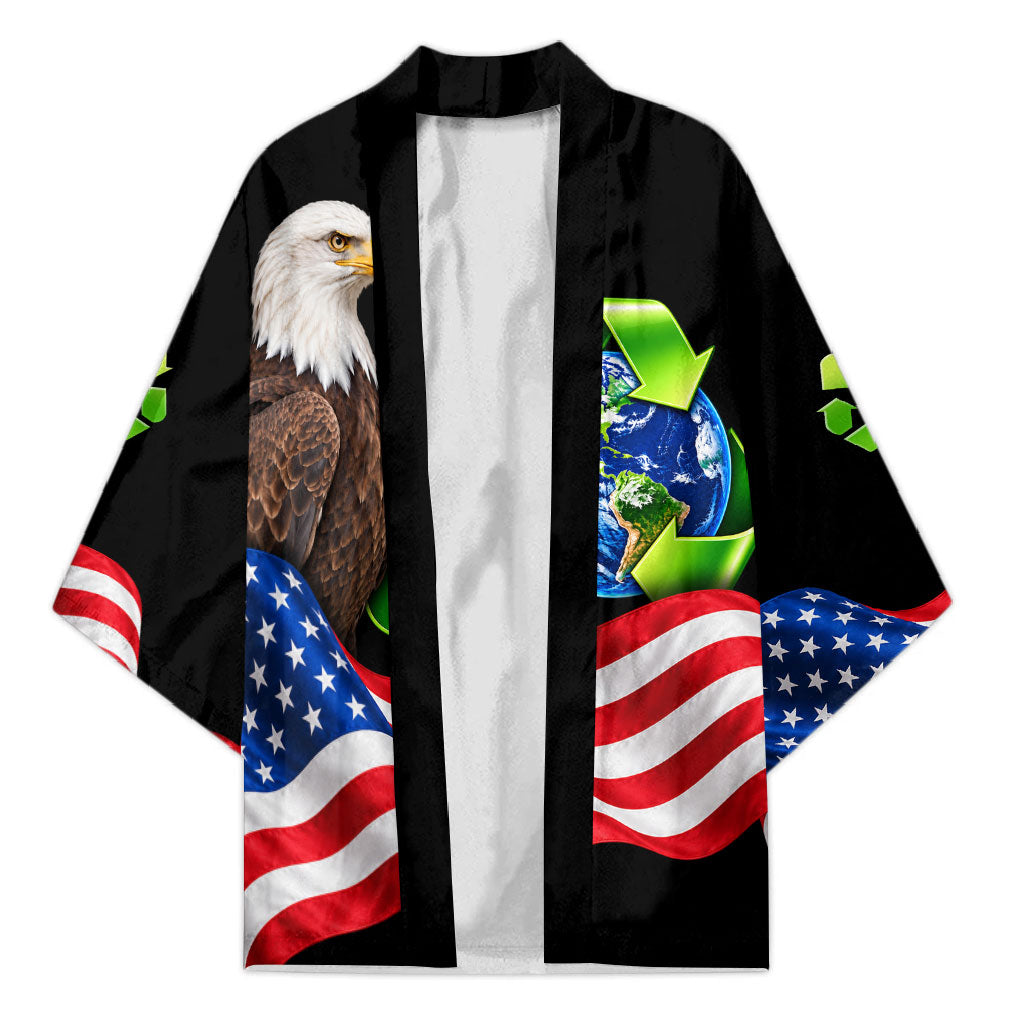 Recycling Day Bald Eagle Kimono American Flag And Earth Green Recycle